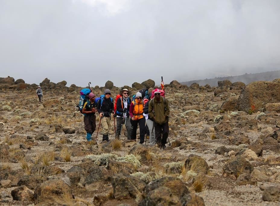 Wanderung durch die triste Landschaft des Kilimanjaros
